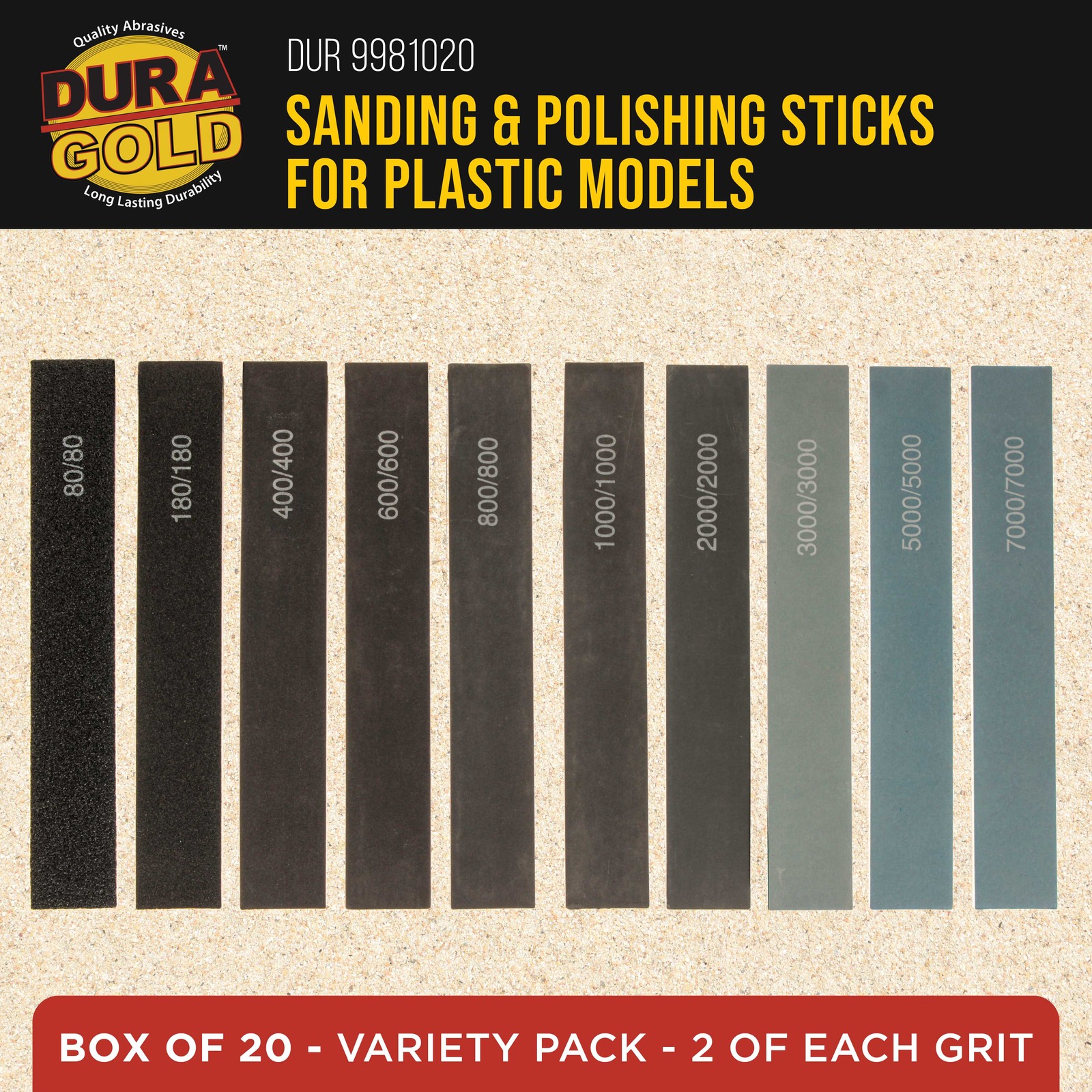 20 Pack Model Sanding and Polishing Sticks 5″ Rectangular Shape Variety of Grits