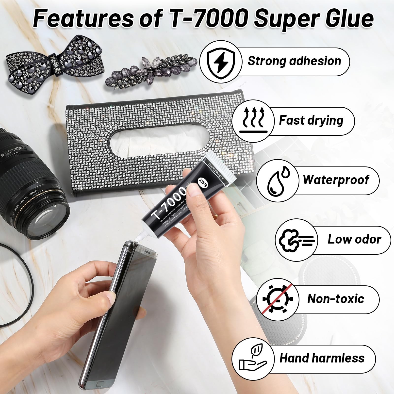 2 x 110ML Black Adhesive Glue for Phone Screen Repair Craft Wood Leather Shoes J