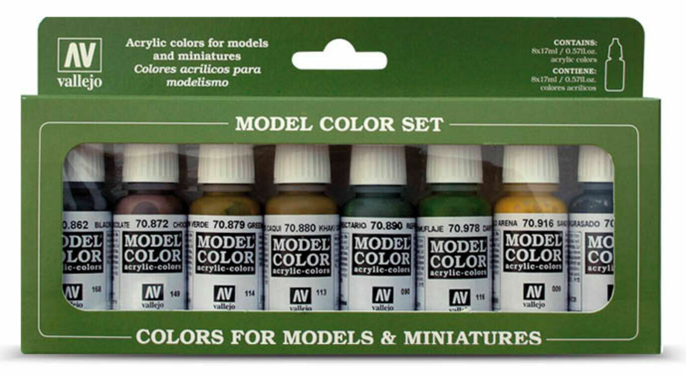 Vallejo Panzer Model Color Paint Set (8 Colors) 17ml Bottles #70108~NEW
