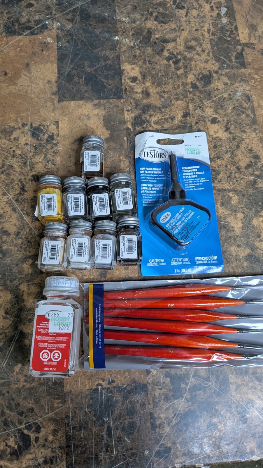 Testors Enamel Paint Set – 9 Pieces Mixed W/ Brushes, Cement, & Thinner