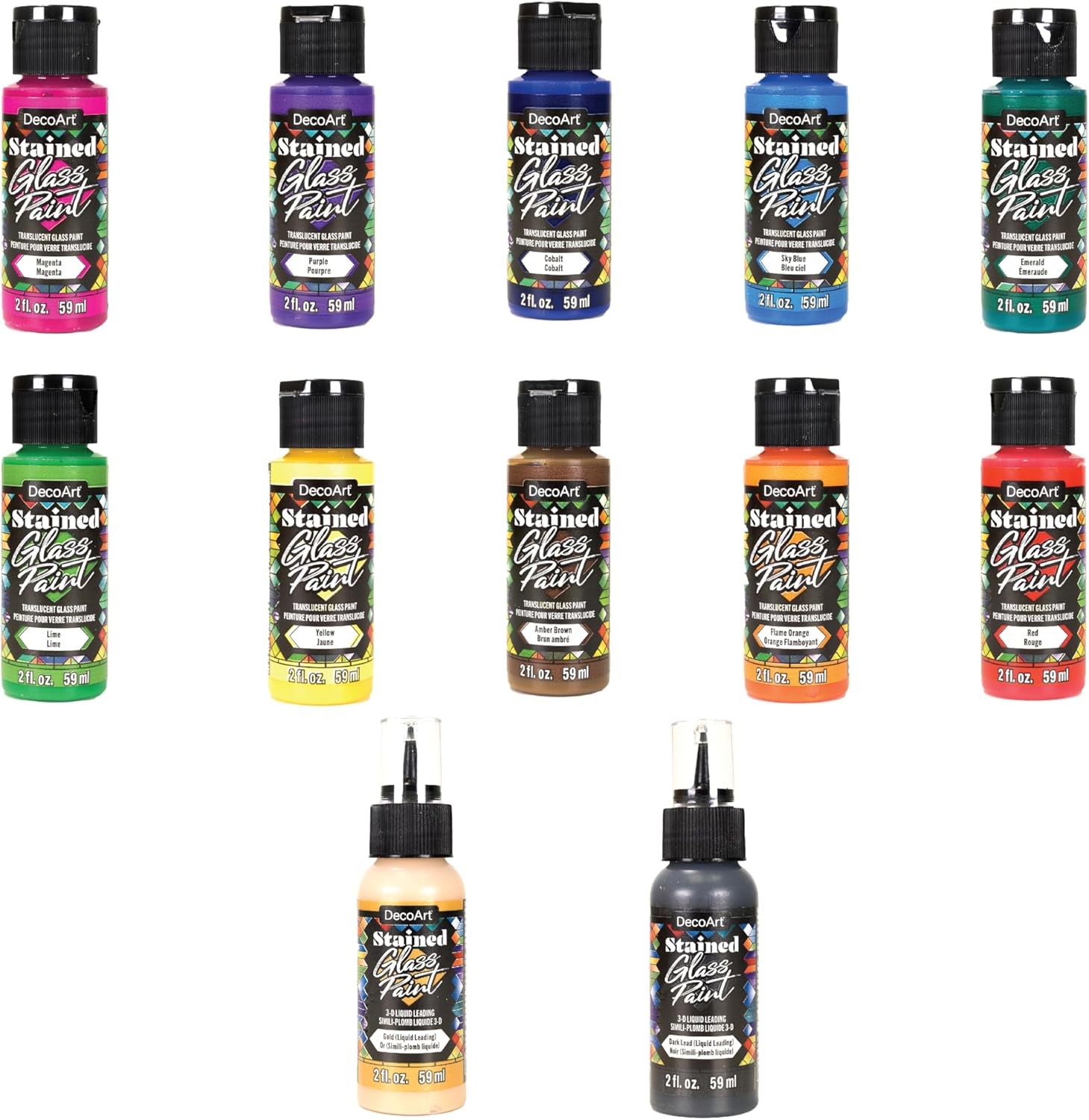 Stained Glass Acrylic Paint Combo Set – 10 Colors + 2 Liquid Dimensional