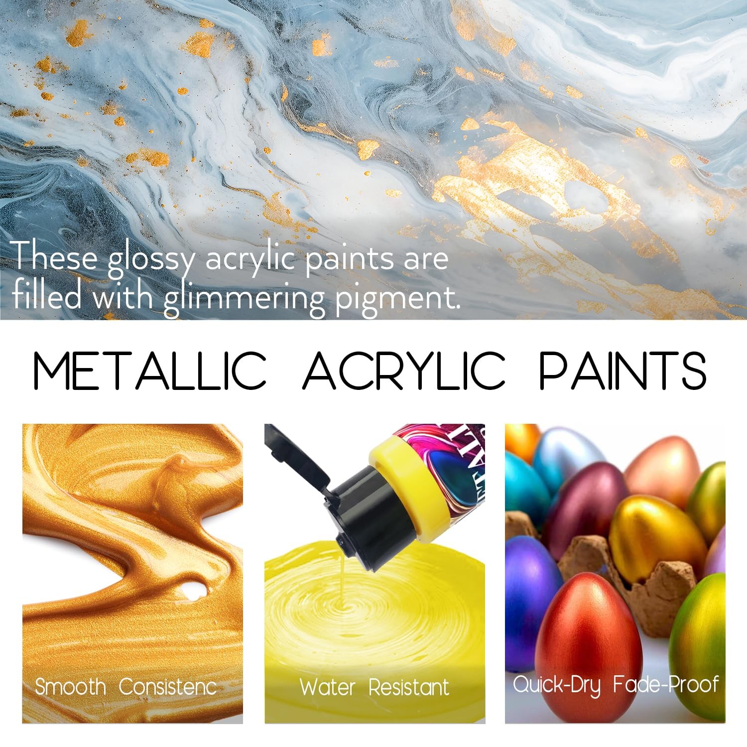 Metallic Acrylic Paint Set of Premium 30 Colors, Professional Metallic Paint …
