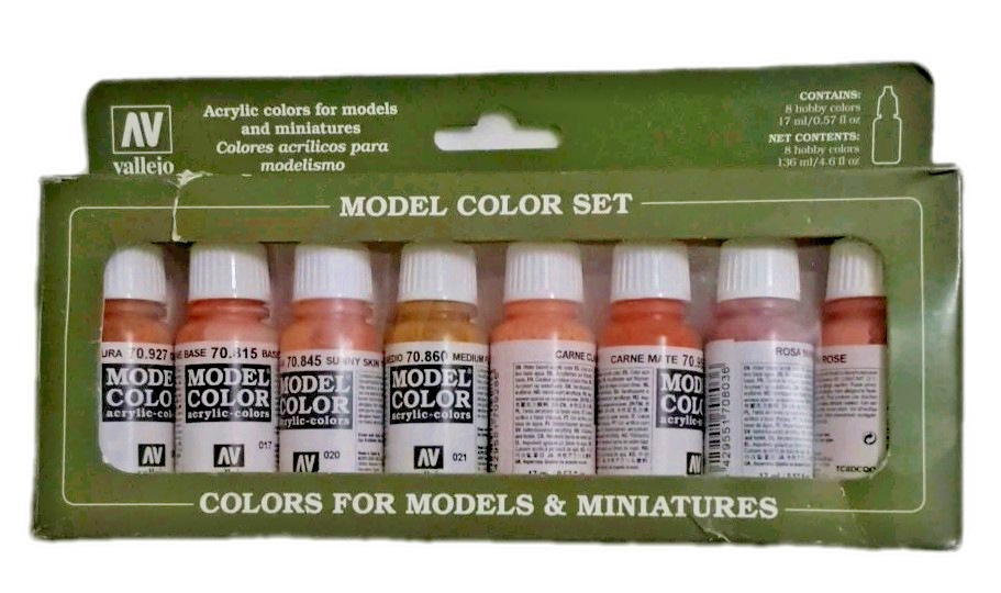 Vallejo 70124 Model Color Set of 8 Acrylic Paint Face & Skin Tones 0.57 Fl Oz Ea