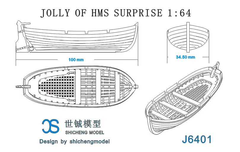 Wooden Lifeboat Rowboat 1:64 Model Ship Life Boat POF Wooden Model Ship Kit
