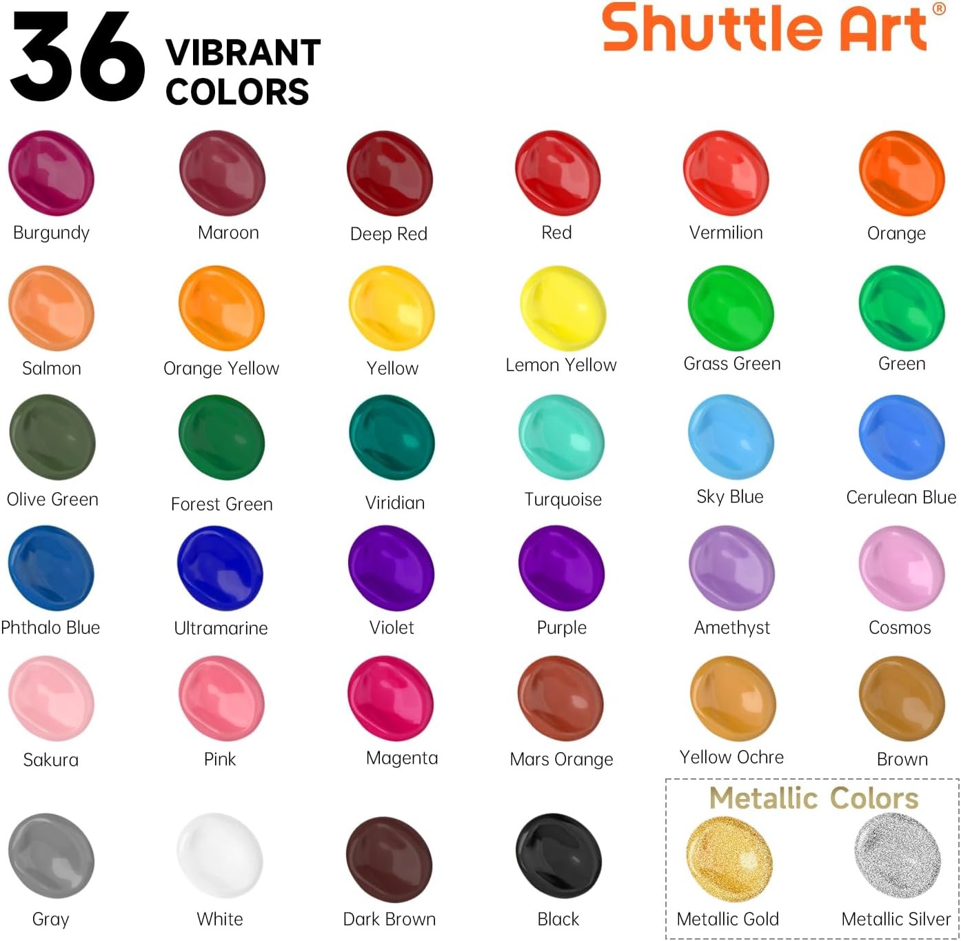 Acrylic Paint, 36 Colors Acrylic Paint Set with Brushes & Palette, 2oz/60ml