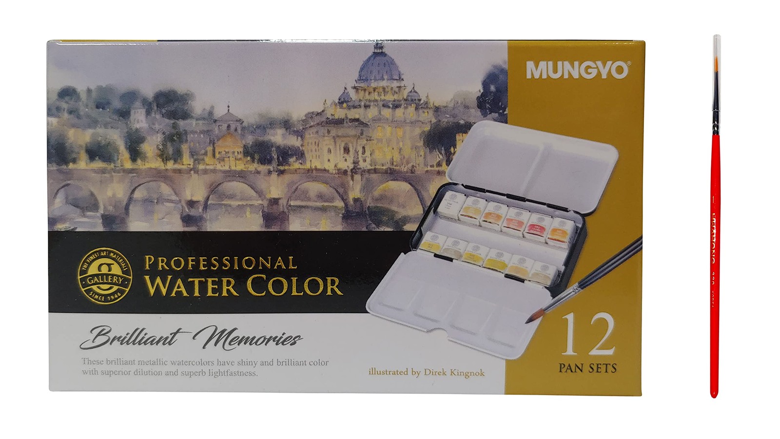 Professional Watercolor Set Tin Case 12 Colors Metallic Colors