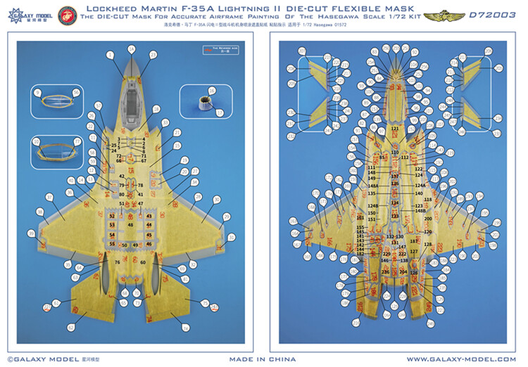 Galaxy 1/72 F-35A Lockheed Lightning II Die-Cut Flexible Mask for Hasegawa 01572