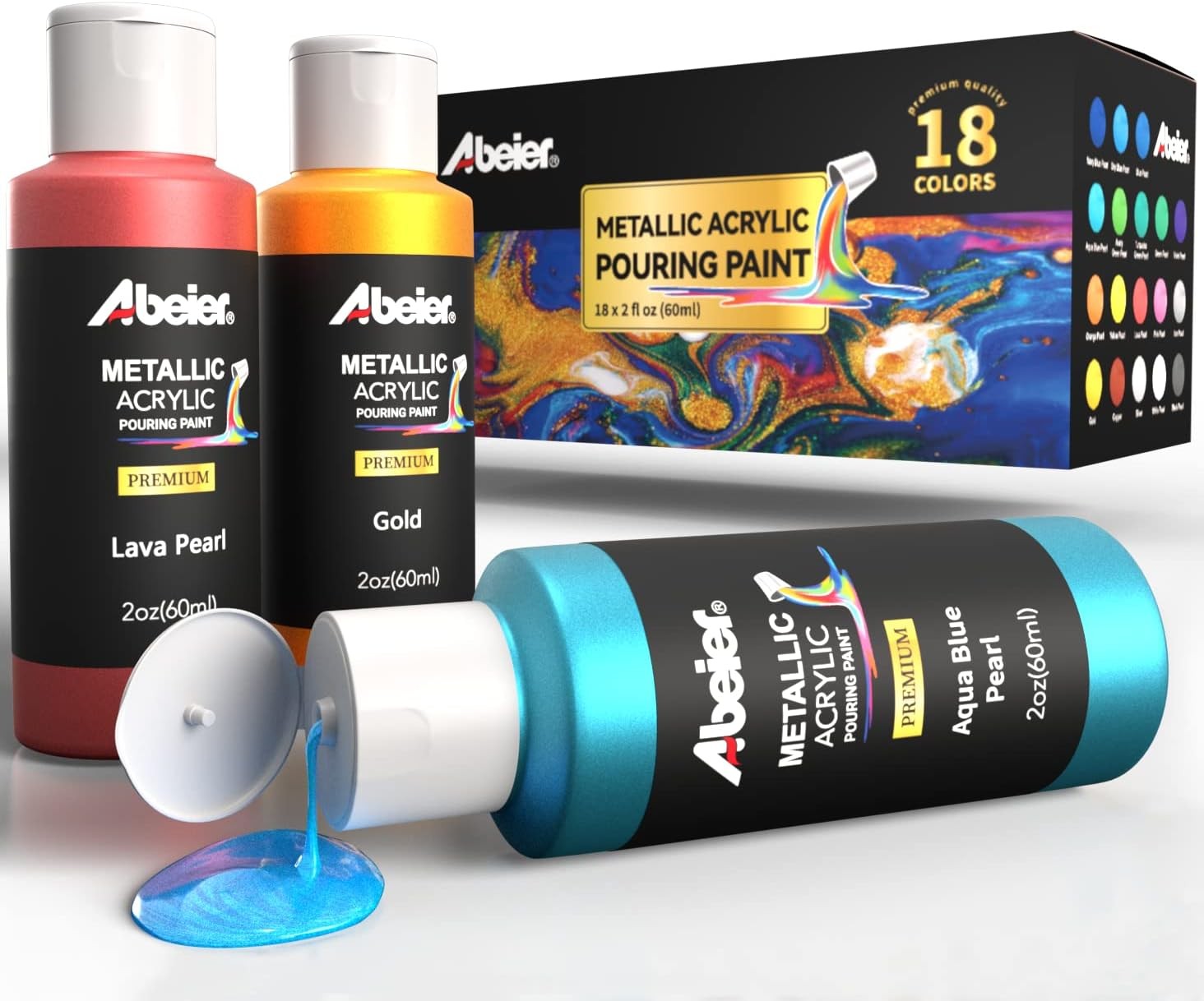 Metallic Acrylic Pouring Paint Set – Set of 18 Metallic Colors – Pre-Mixed High