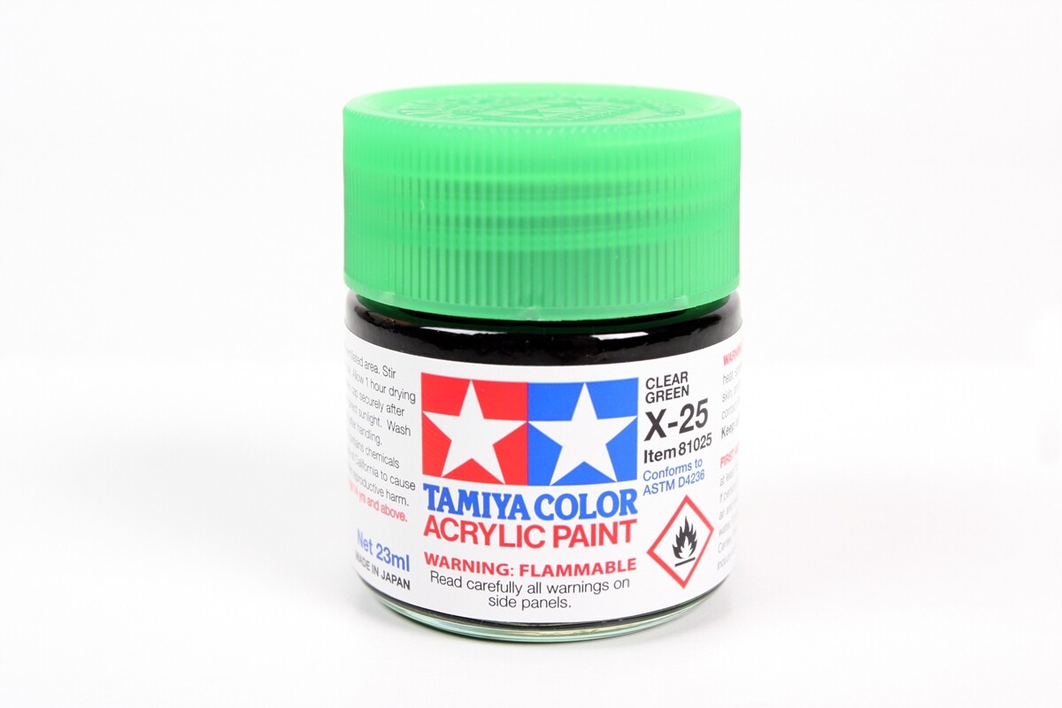 Tamiya 81025 X-25 Clear Green Acrylic Paint 23ml Large Bottle – US
