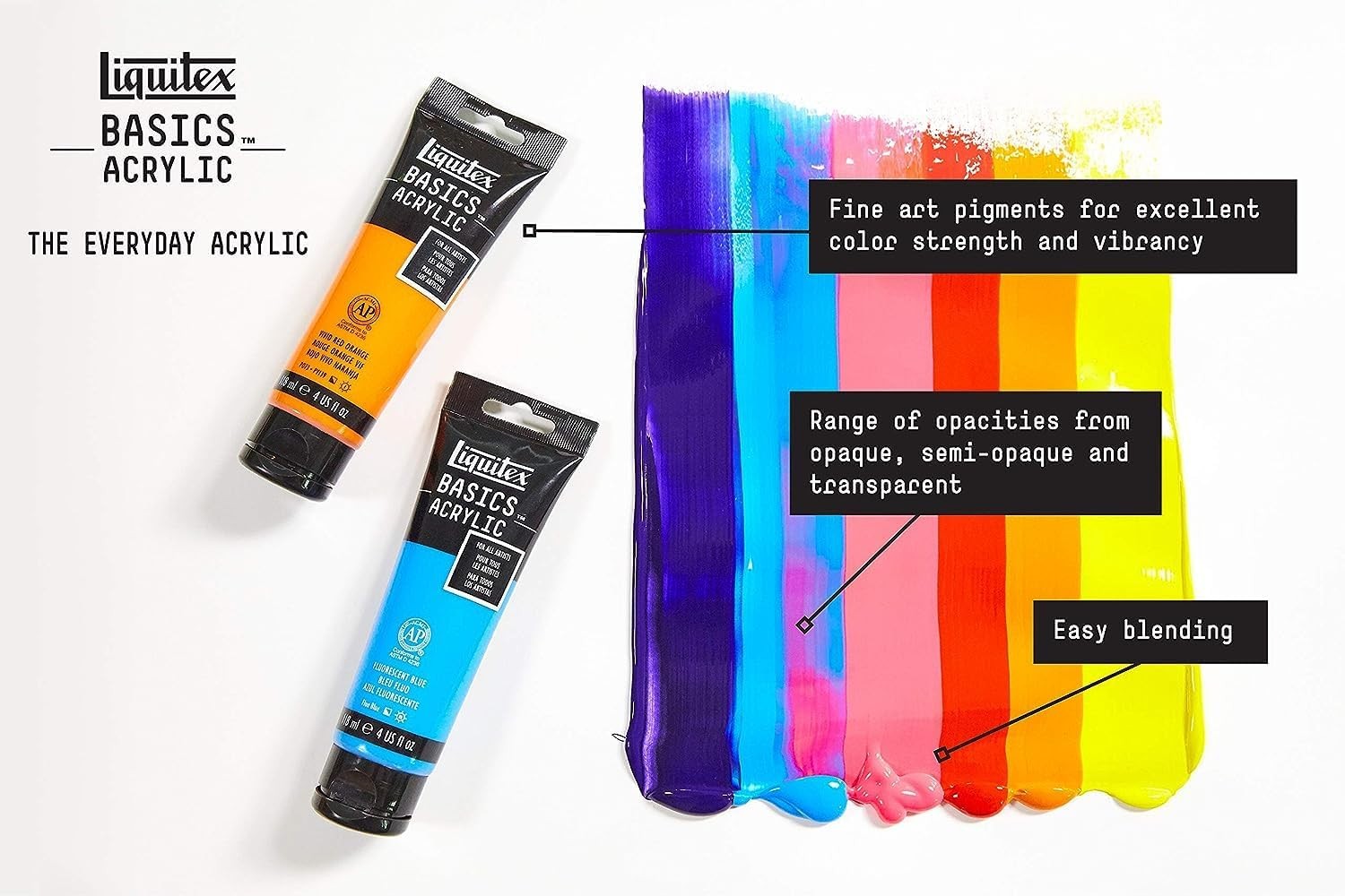 Basics Acrylic Paint Set, 3 x 118ml (4-oz.) Tube Paint Set, Primary Colors