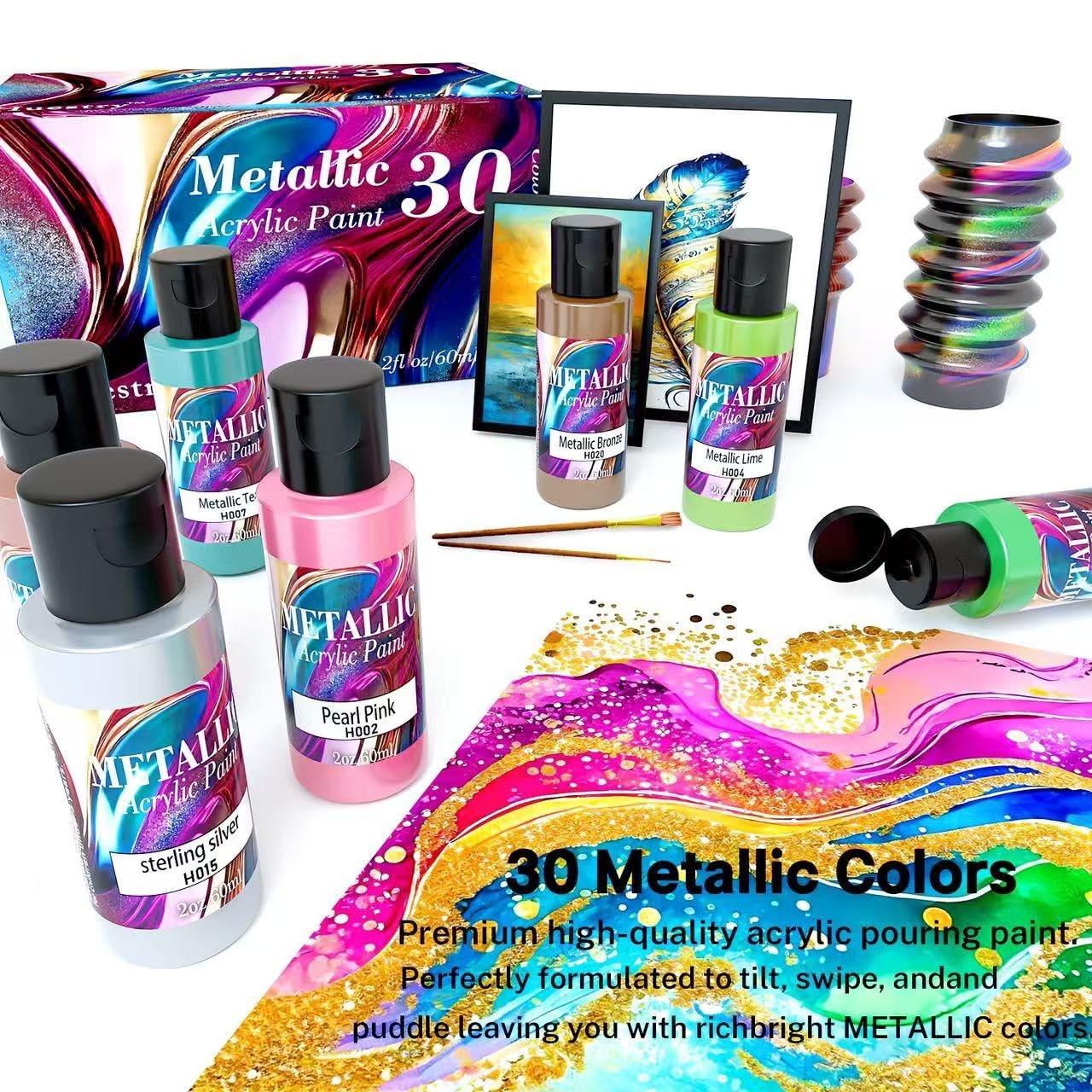 Metallic Acrylic Paint Set of Premium 30 Colors, Professional Metallic Paint …