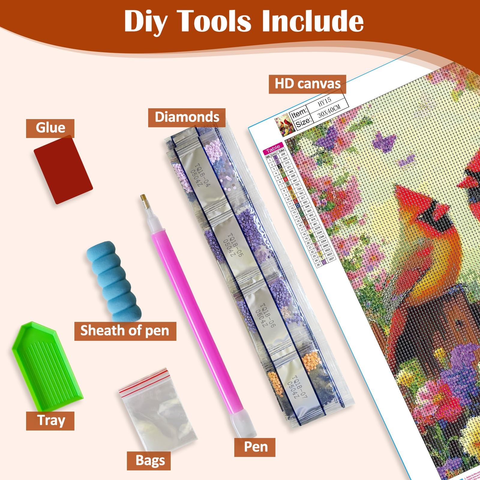 Cardinal Bird Flower Diamond Art Painting Kits for Adults, Diamond Painting Kits