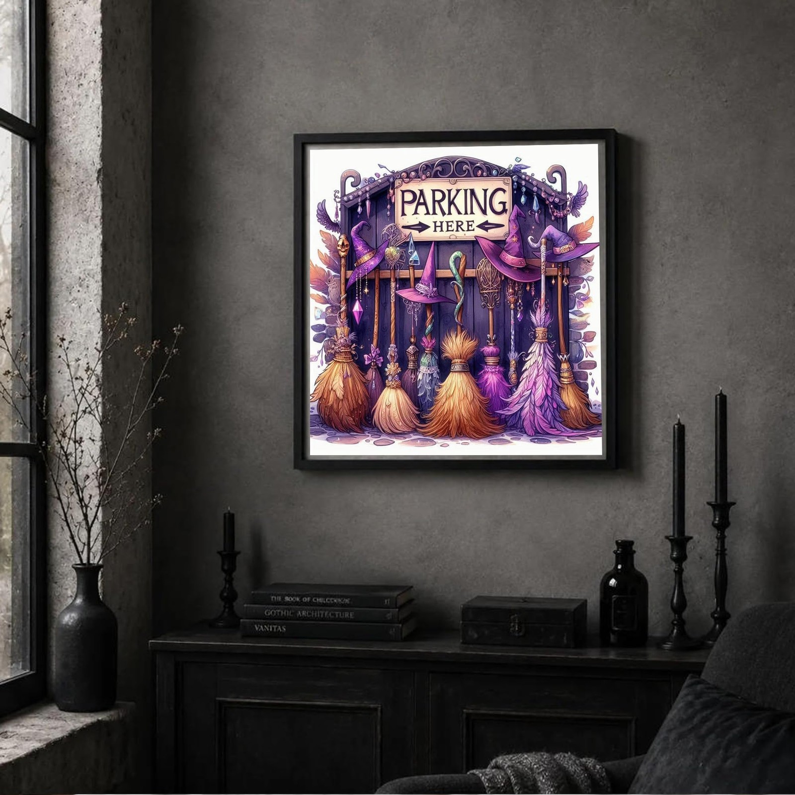 Halloween Witch’s Broom Diamond Painting Kits for Adults,5D DIY Full Drill Diamo