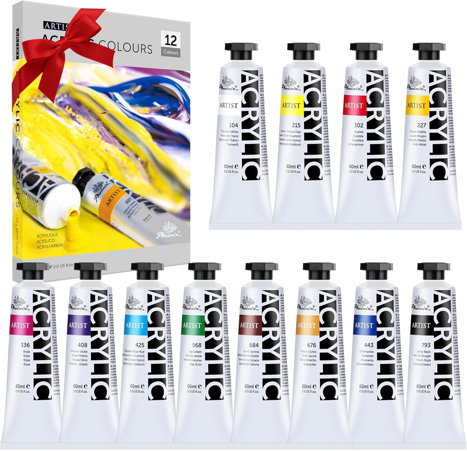 Heavy Body Acrylic Paint – 2 Oz. x 12 Tubes, Slow Drying Speed Paints, Thick Art