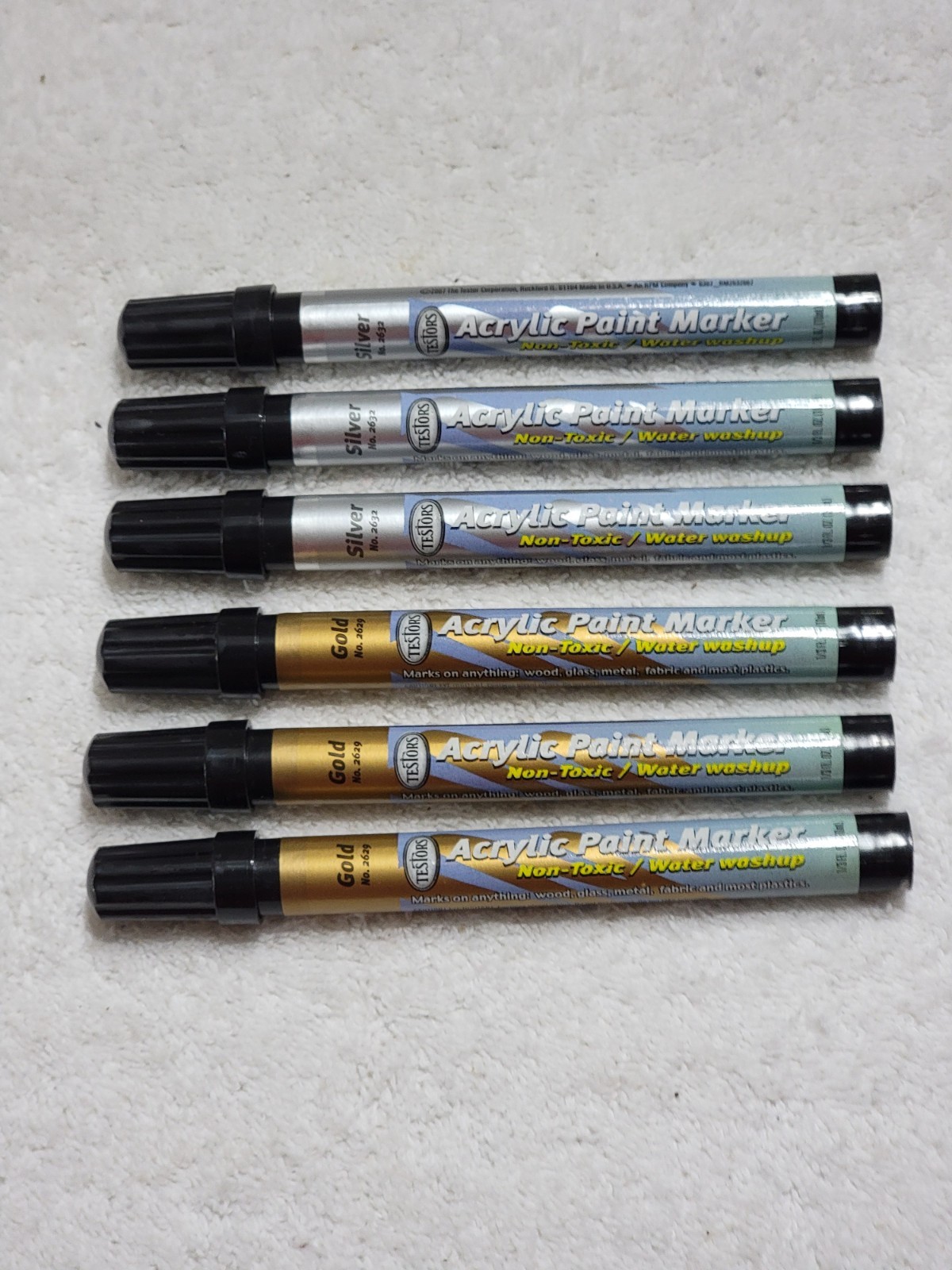 6 NEW ACRYLIC PAINT MARKER PENS SILVER GOLD MODELS CRAFT DETAILING TOUCH UP LURE