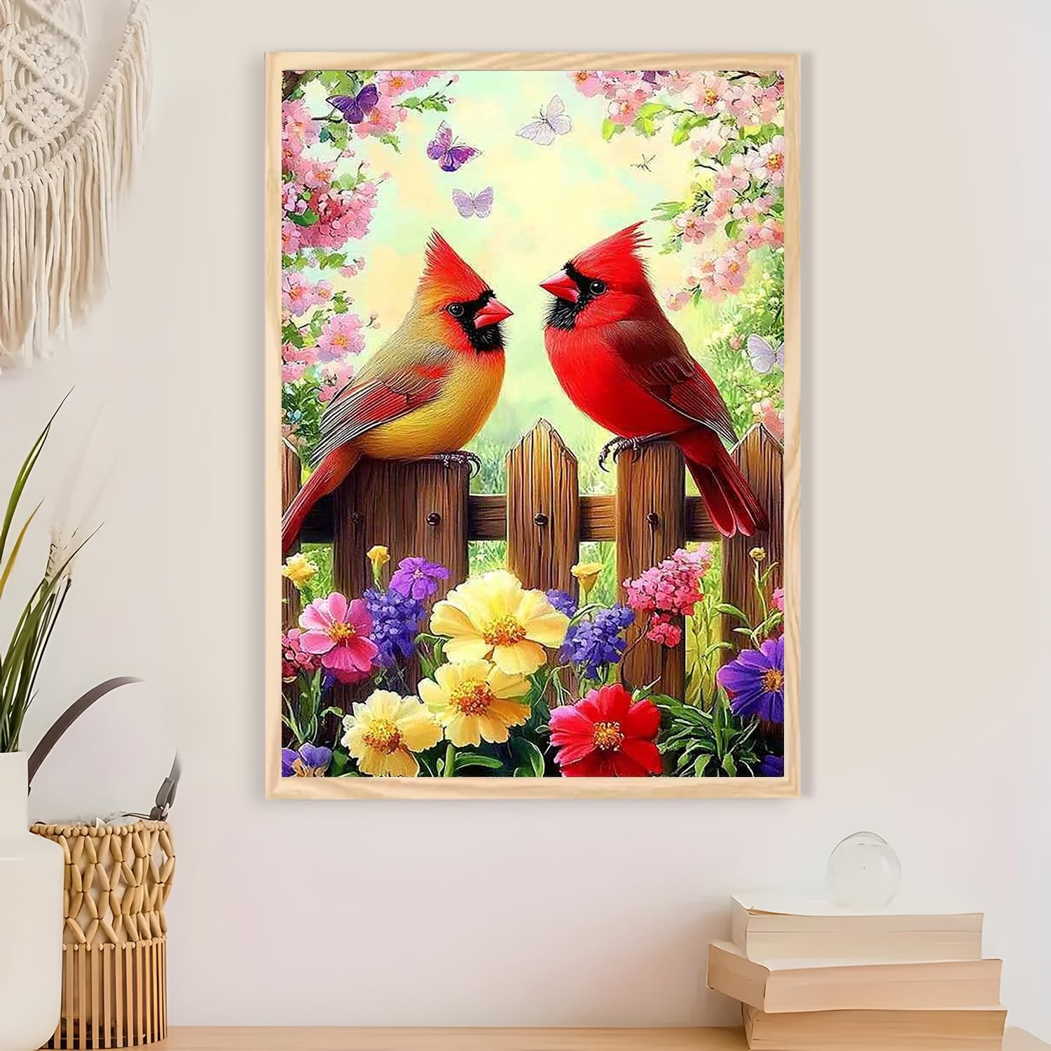 Cardinal Bird Flower Diamond Art Painting Kits for Adults, Diamond Painting Kits