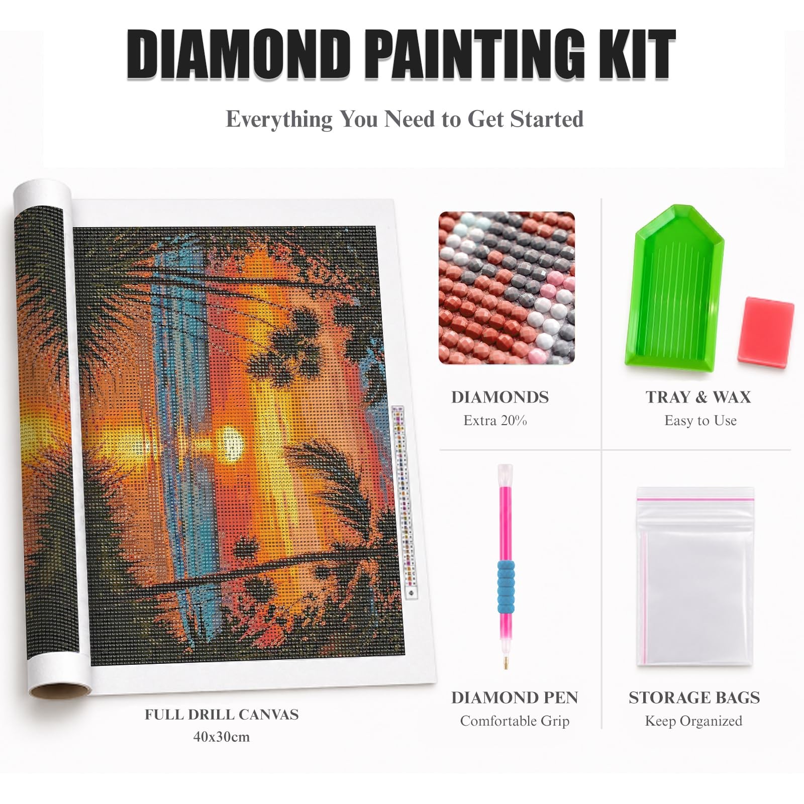 Beach Diamond Art Kits for Adults, 5D Full Drill Round Diamond Painting for Be,
