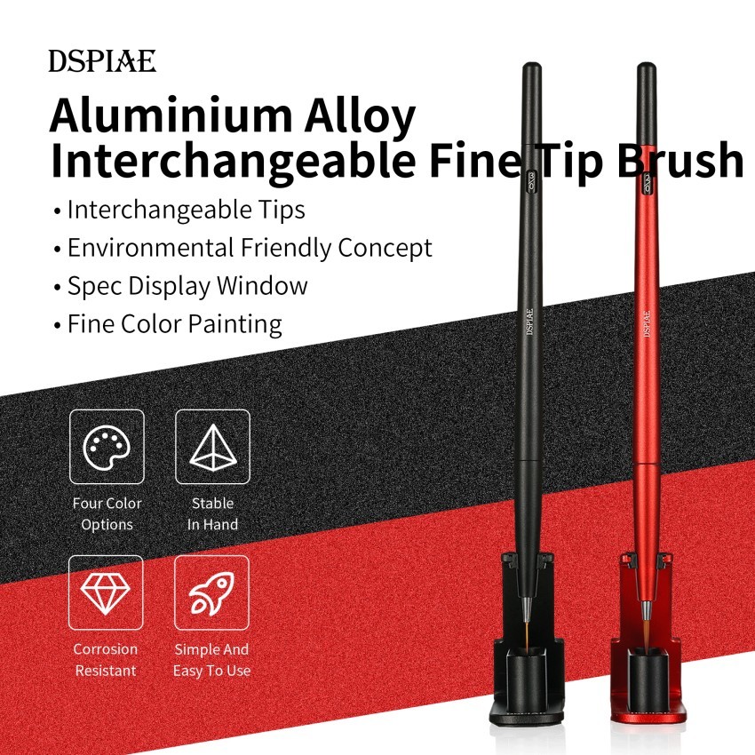 DSPIAE: Fine Brushes – Interchangeable Tips – 4 Colors – 2 Brush Stand Colors