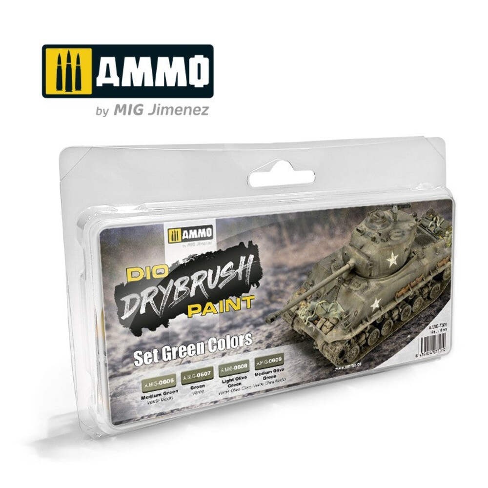 AMMO by Mig 7301 DRYBRUSH Set Green Colors