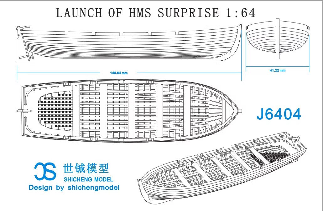 Wooden Lifeboat Rowboat 1:64 Model Ship Life Boat POF Wooden Model Ship Kit