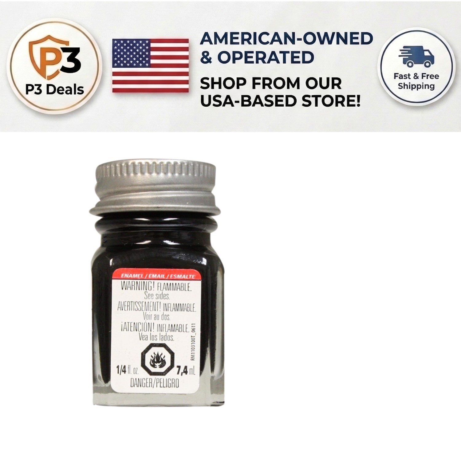 Quick Drying 0.25 Oz Enamel Paint – Semi-Gloss Black for Crafts & Models