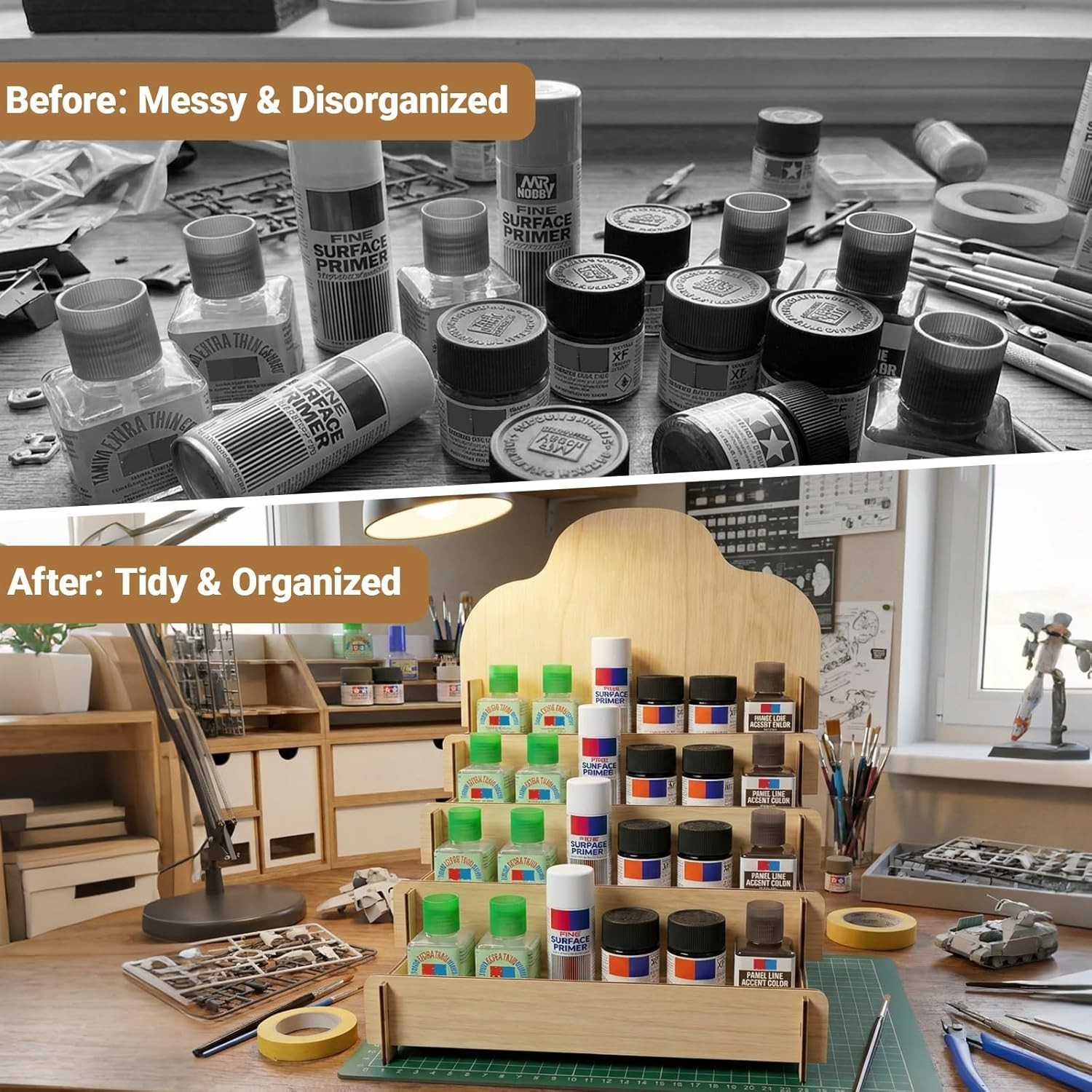 4 – Layer Wooden Paint Bottle Rack Model Organizer Storage Holder