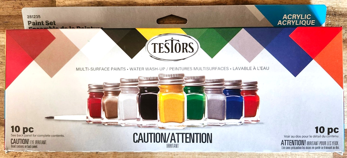 New TESTORS Acrylic GLOSS MODEL PAINT SET 10 pcs, 9 1/4 oz Bottles