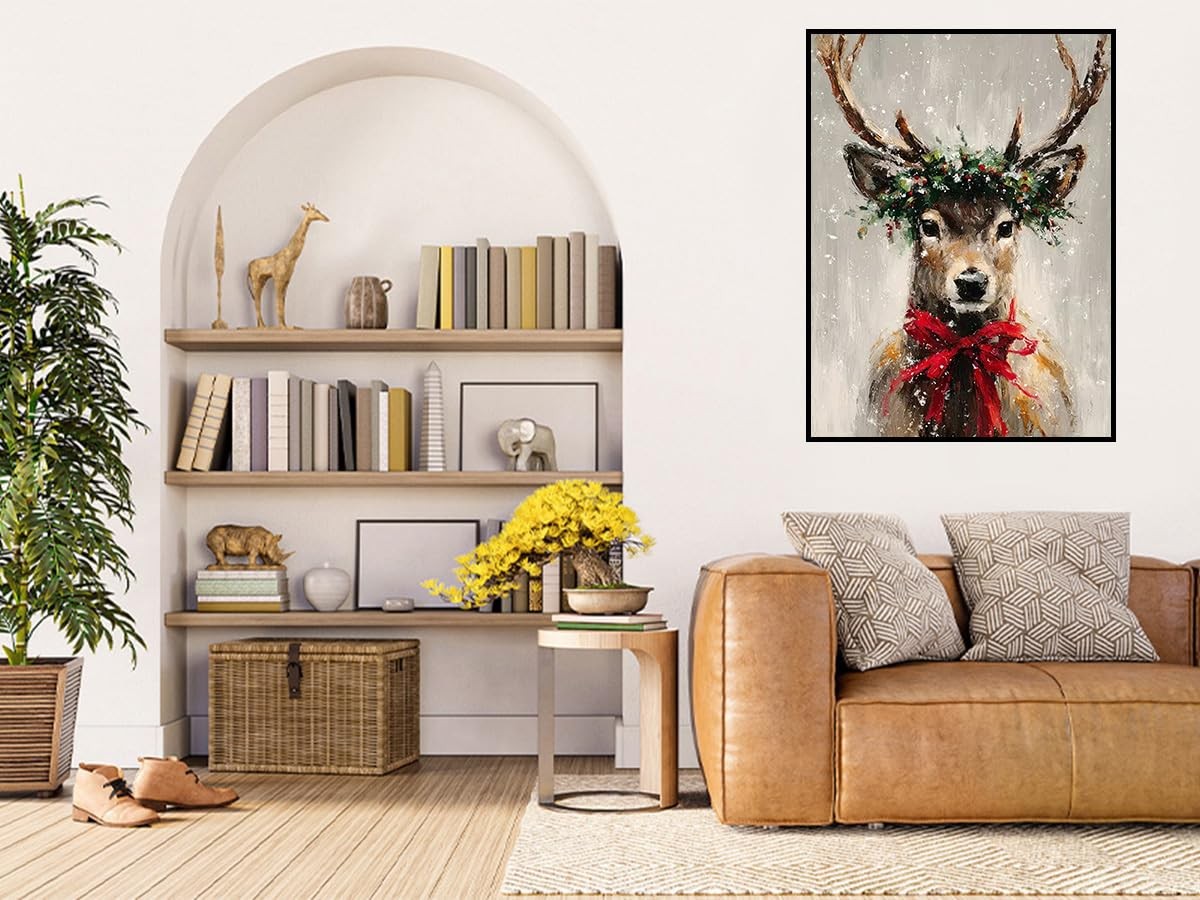 Christmas Deer Diamond Art Kit for Adults 12 x 16 Inch