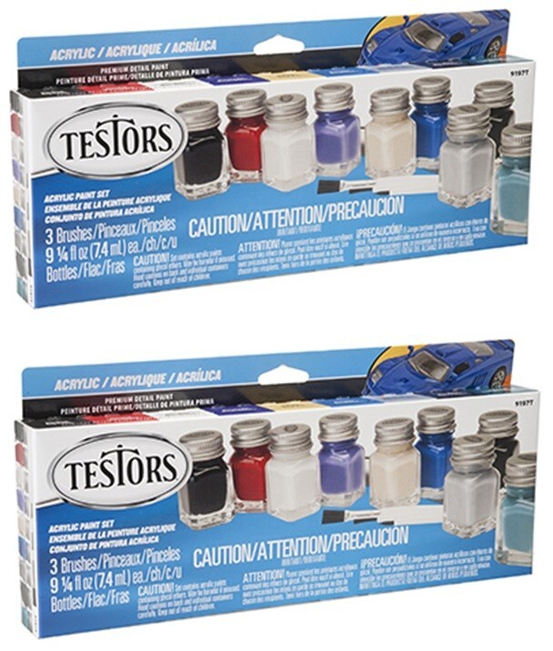 Testors 281236 9 Color Acrylic Model Car Paint Set & Brush Kit – Pack of 2