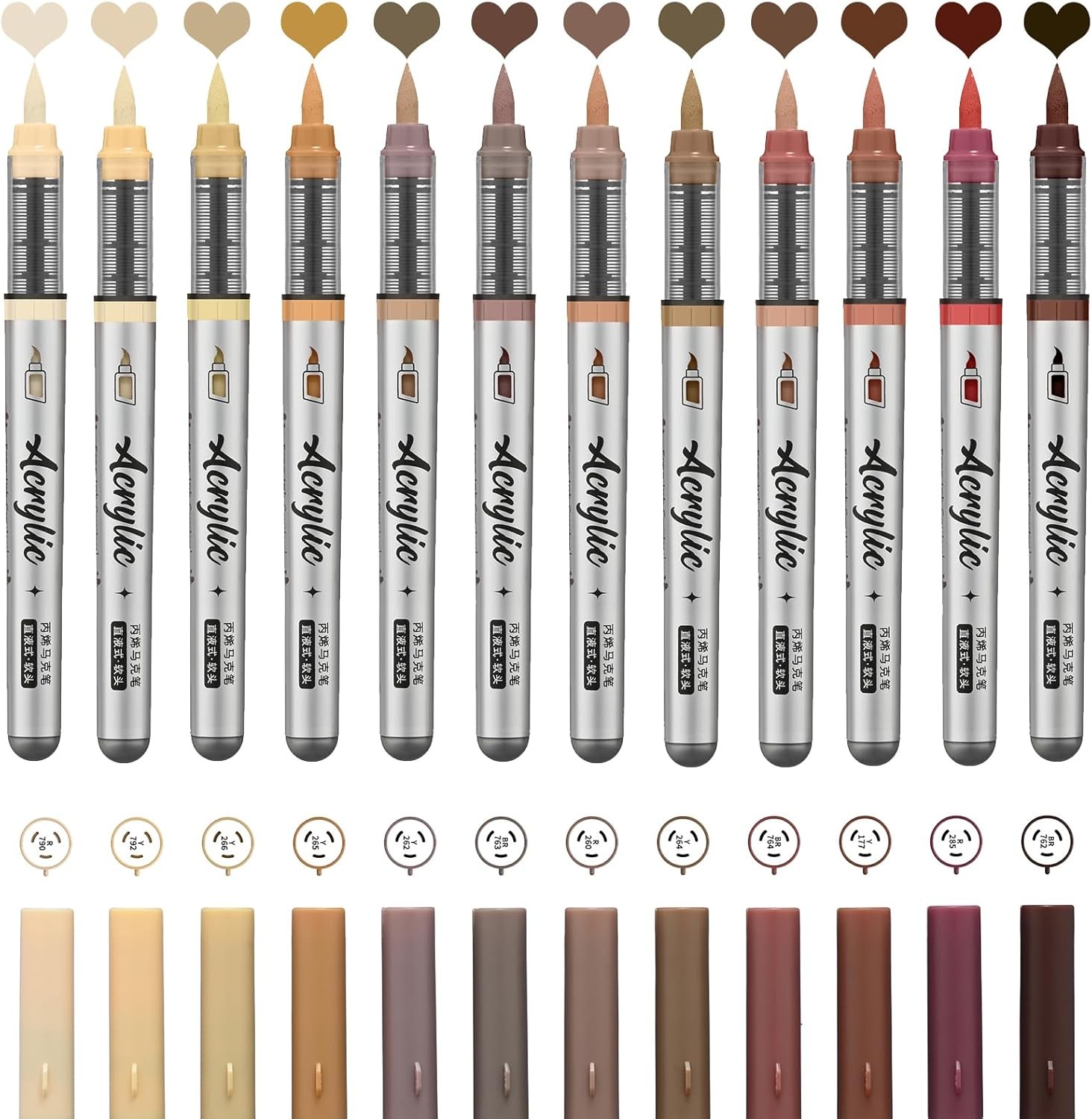 Brown Acrylic Paint Pens,12 Color Paint Pen Markers,Brush Tip Paint Pens for