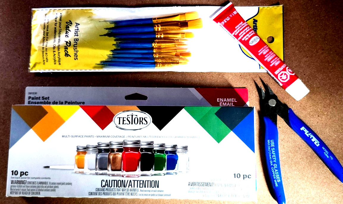 MODELERS KIT Testors ACRYLIC Paints, Testors Glue, Quality brushes & Nippers NEW