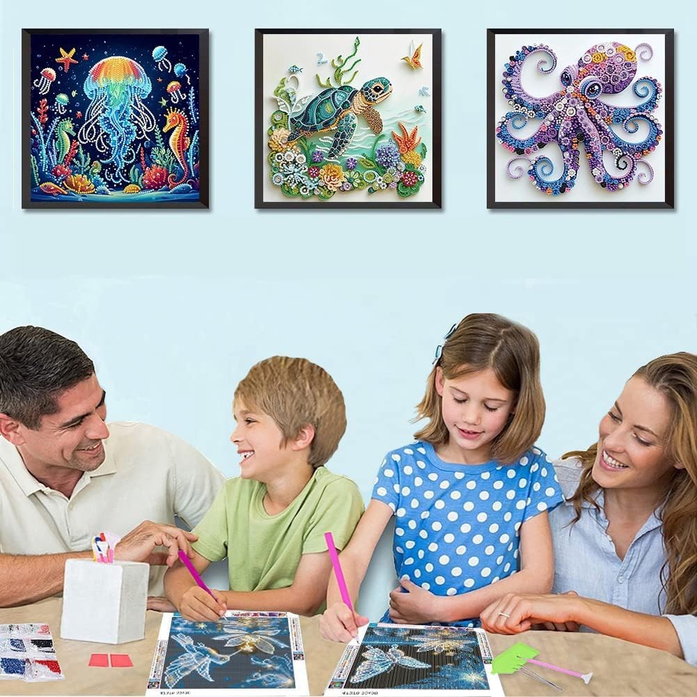 3 Pack Special Shape Diamond Art Kits for Adults, Marine Animal 5D Diamond Paint