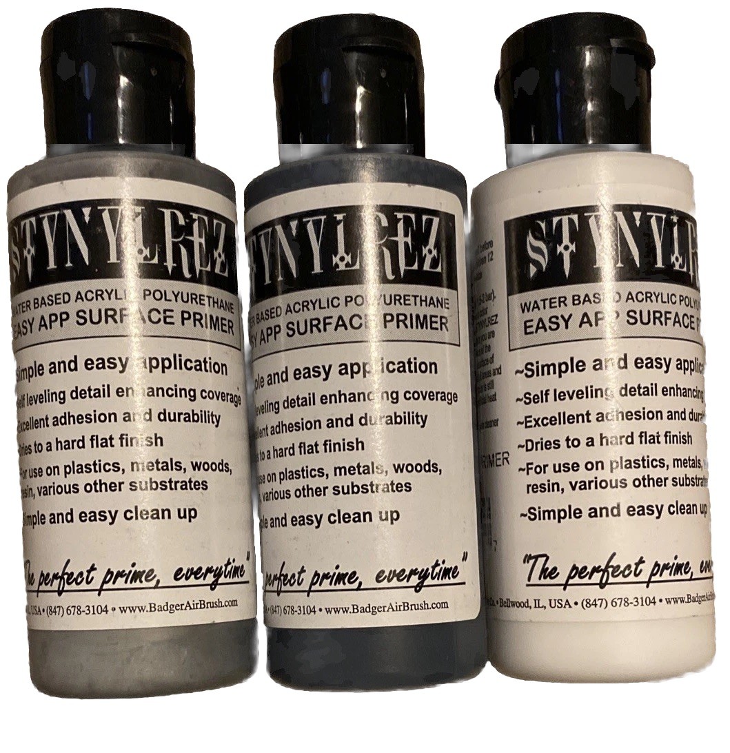 Stynylrez Water Base Acrylic Polyurethane 201 White 202 Gray203 Black Primer 2oz