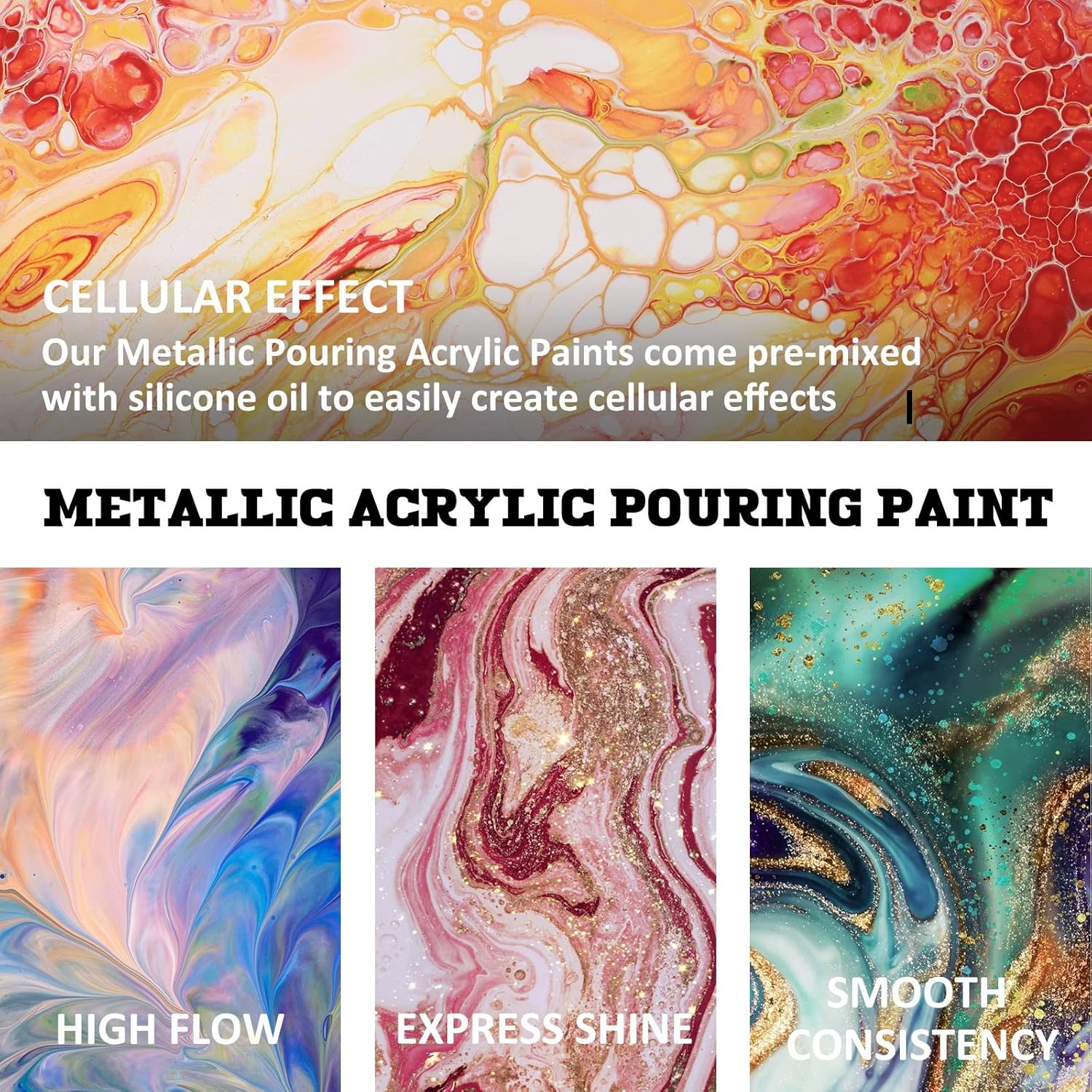 Metallic Acrylic Pouring Paint Set – Set of 18 Metallic Colors – Pre-Mixed High