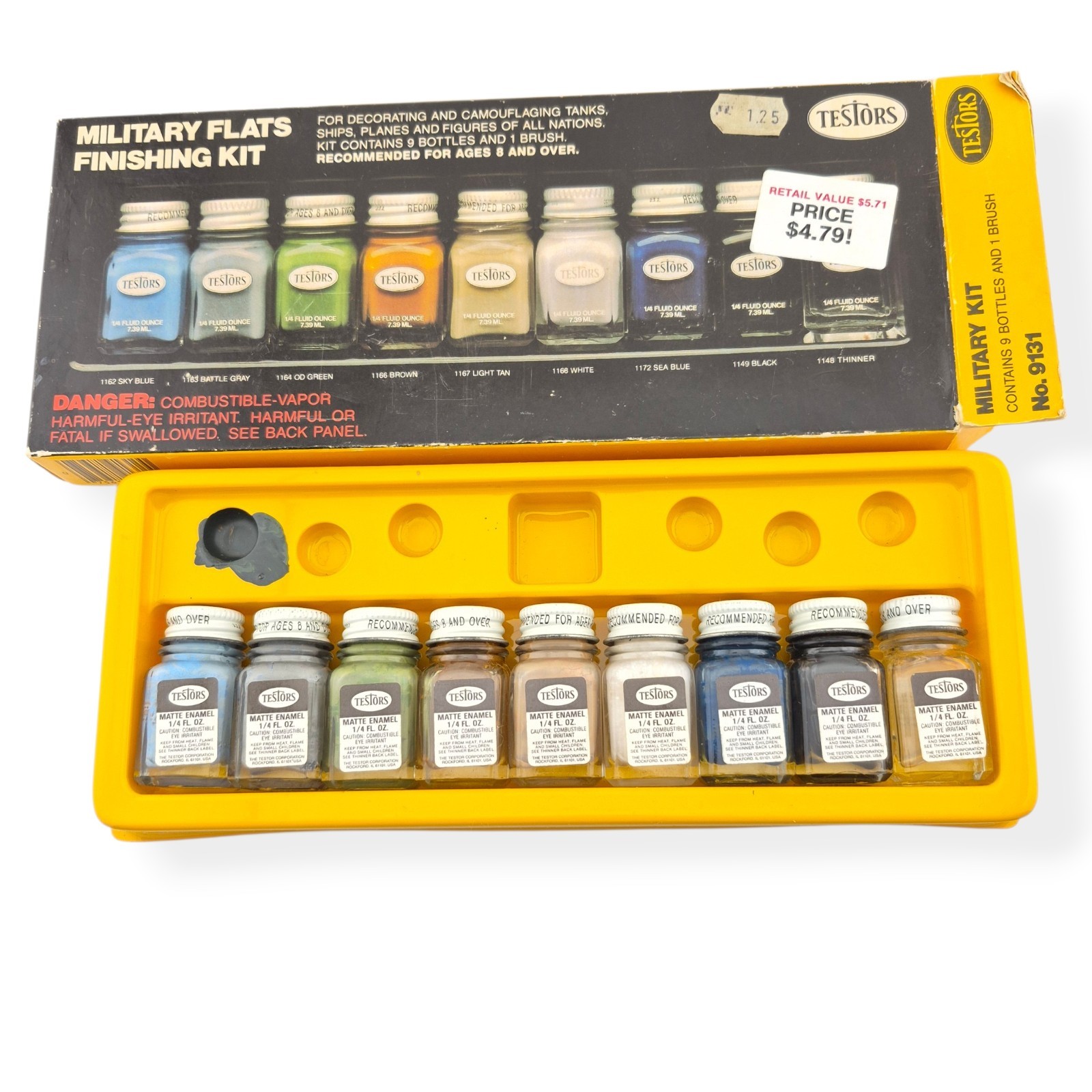 Vintage Testors Military Flat Finishing Enamel Set (9 Bottles) #9131 1980 USA