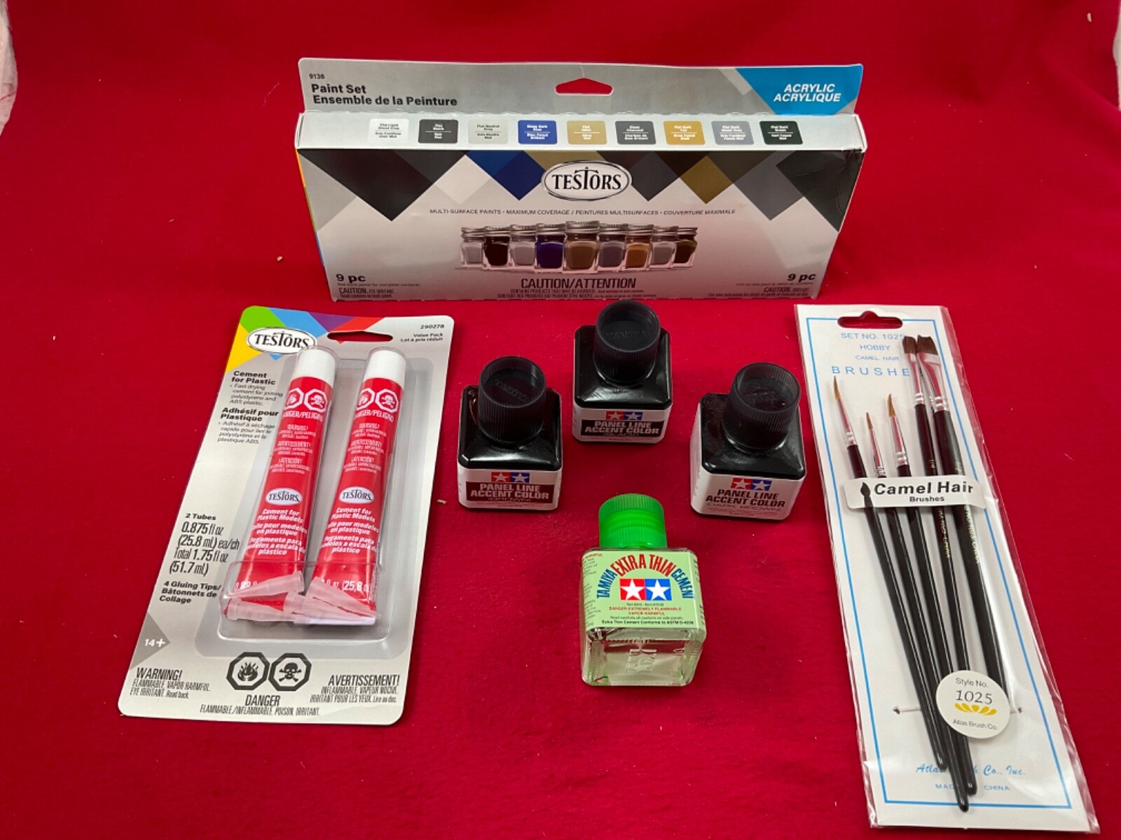 TESTORS + TAMIYA MODELING SET Paint Glue Cement Brushes model car truck plane A