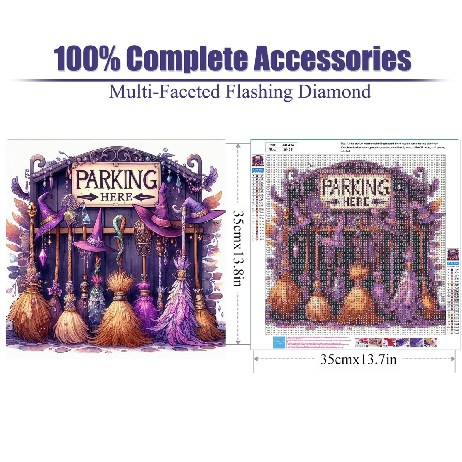 Halloween Witch’s Broom Diamond Painting Kits for Adults,5D DIY Full Drill Diamo