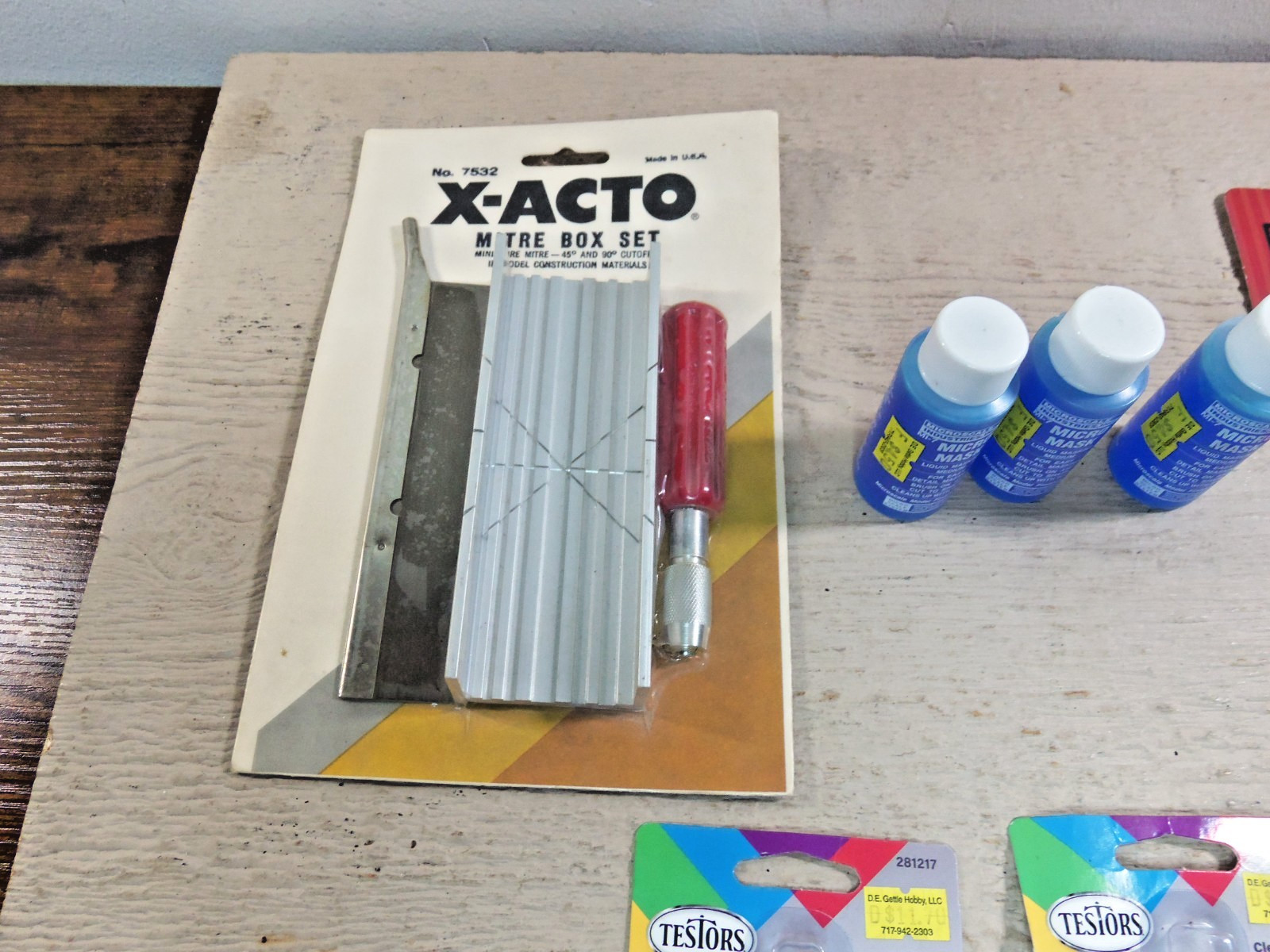 Micro Mask MI-7 x3, Xacto Miter Box, Green Putty, Testors Clear Parts Cement x3