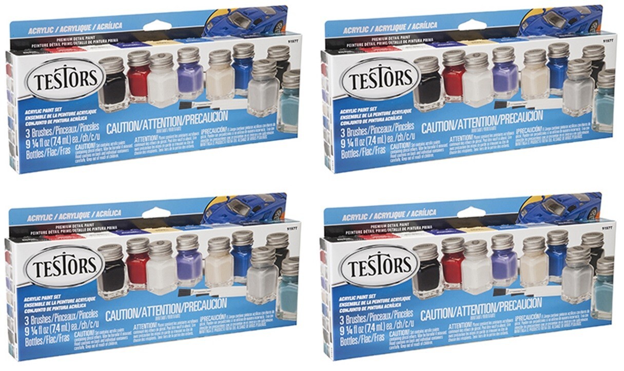 Testors 281236 9 Color Acrylic Model Car Paint Set & Brush Kit – Pack of 4
