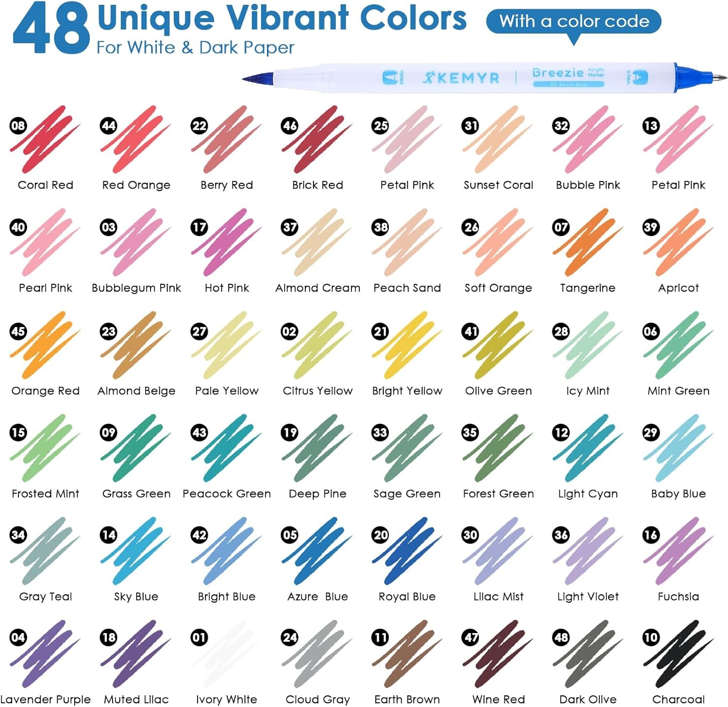 Acrylic Paint Markers Brush and 0.7mm Fine Tip, 48 Colors HOP Series- Breezie