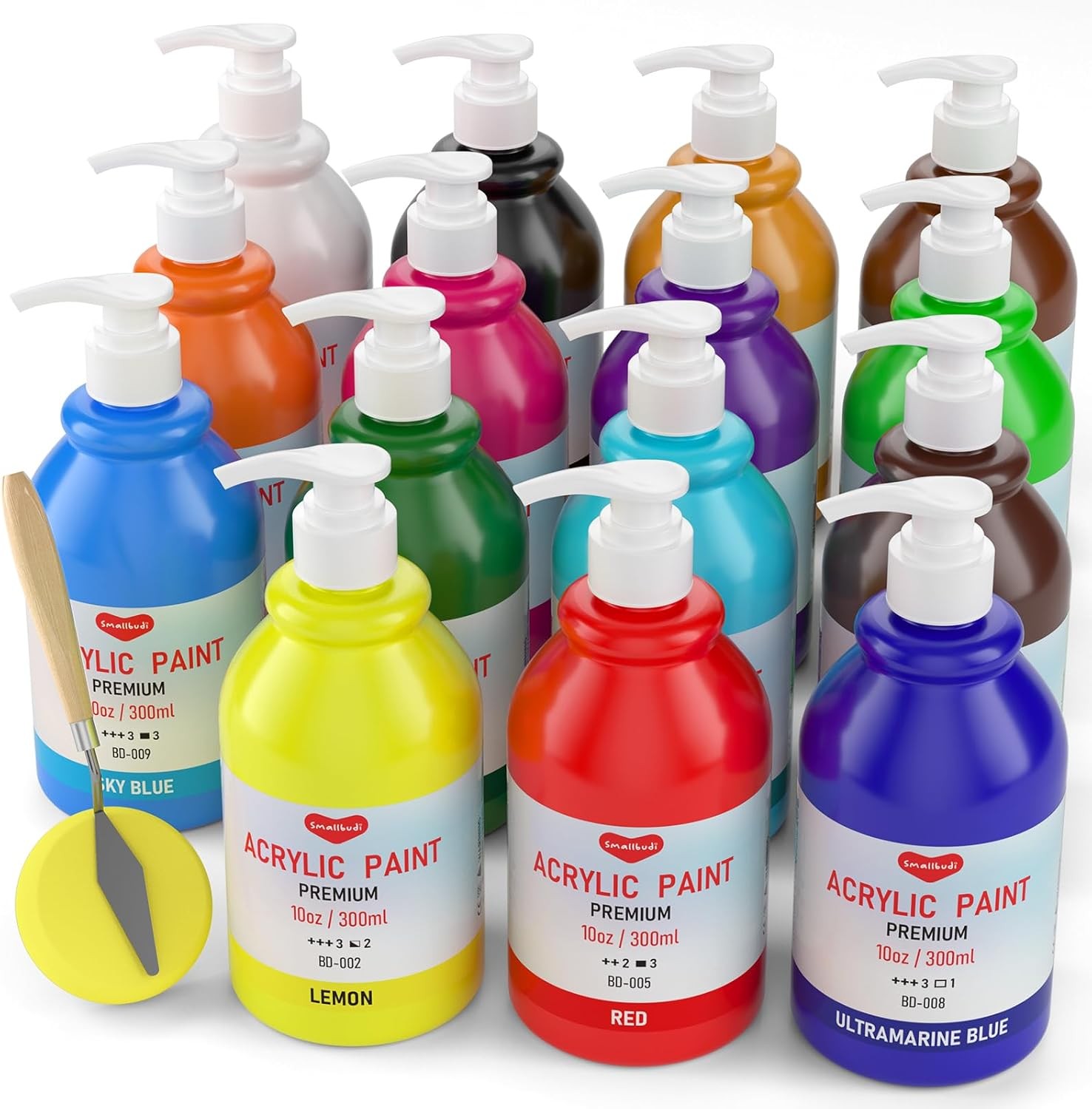 15 Colors Large Bulk Acrylic Paint Set (10 oz,300 ml) Art Painting Supplies for
