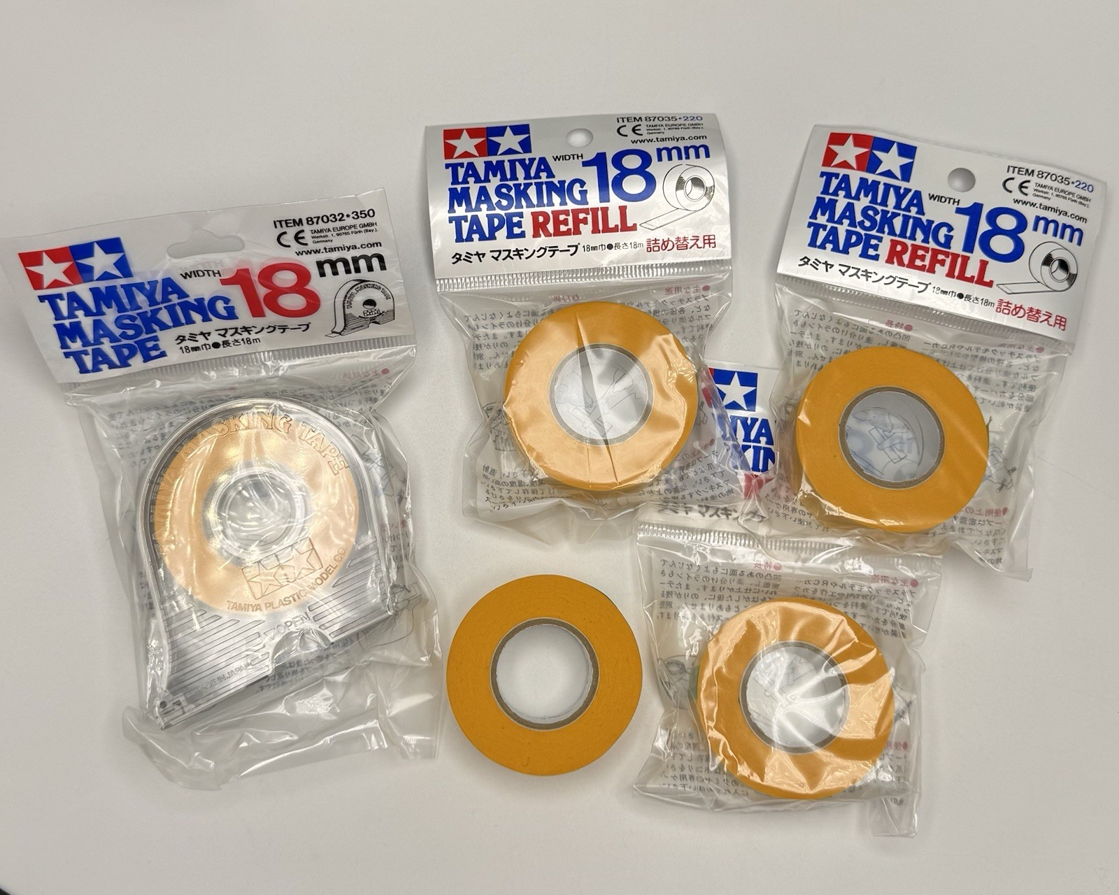 TAMIYA 87032 18mm Masking Tape Dispenser w/ 4x 87035 Refill Packs Made in Japan