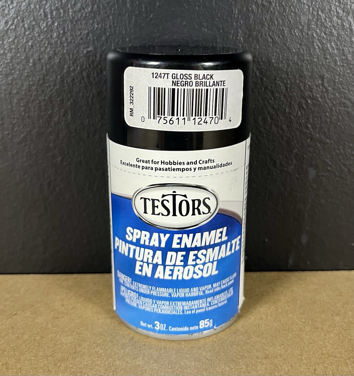 1247T Testors Black Gloss Enamel 3 oz. Spray Paint Can