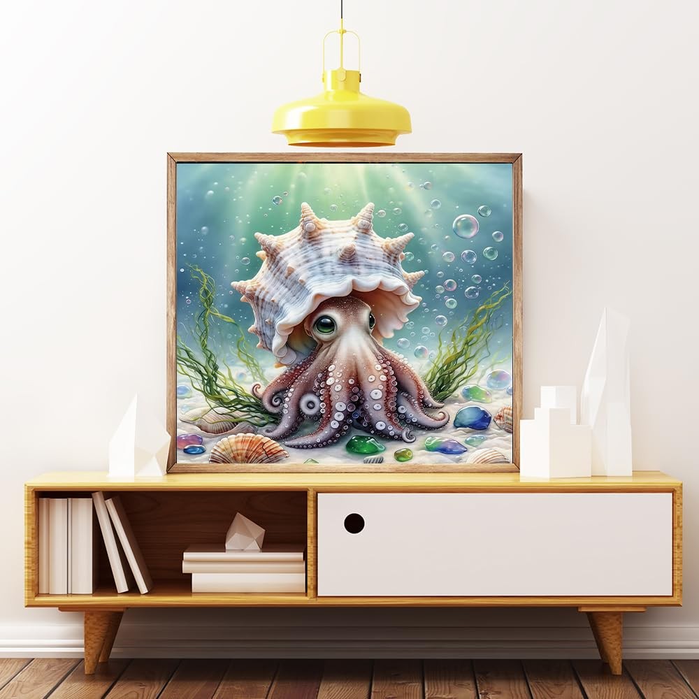 5D Diamond Painting Kit for Adults 14×14 Inch Cute Octopus with Seashell Underwa