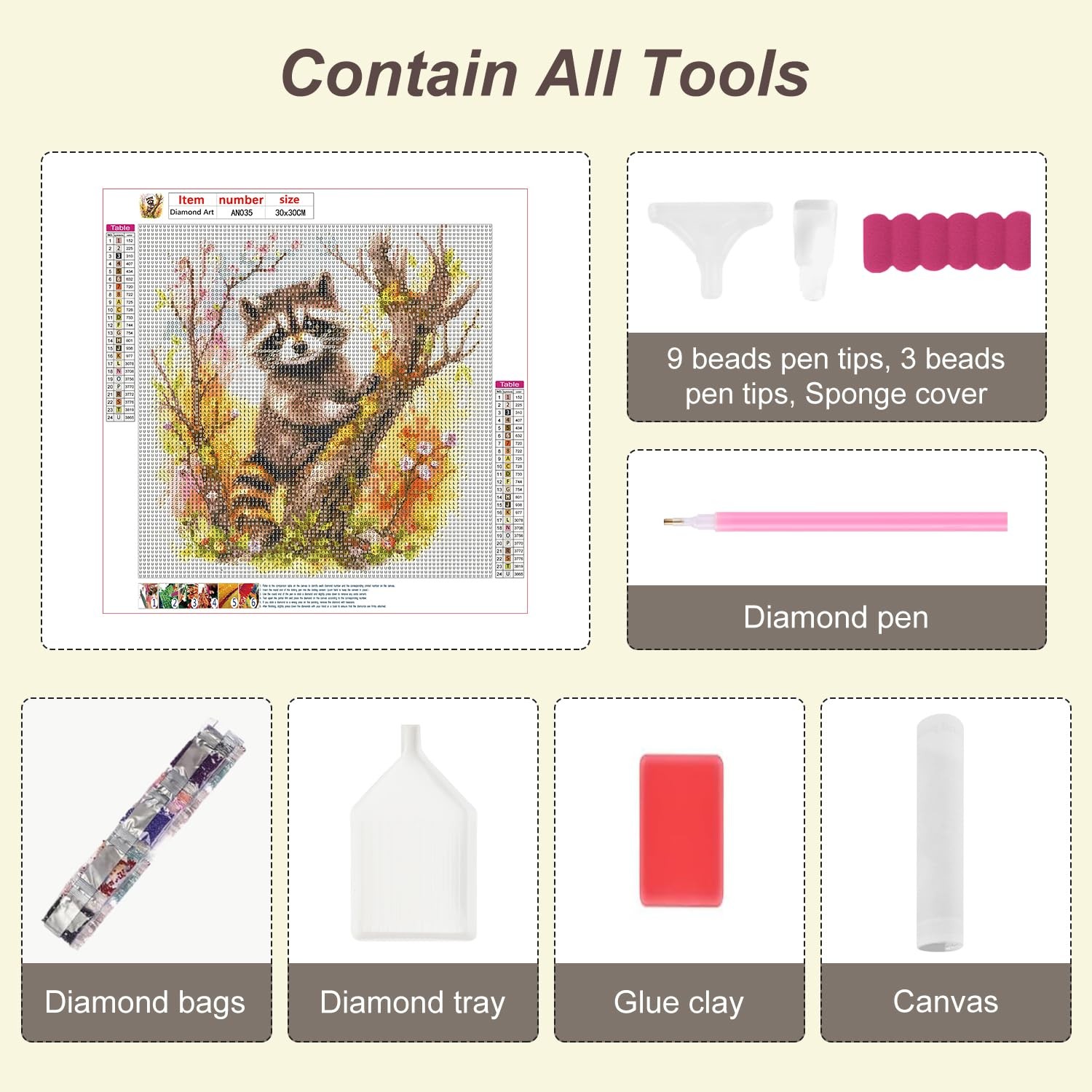 Anuver Raccoon Diamond Painting Kits for 12 inches by 12 inches, Multicolor