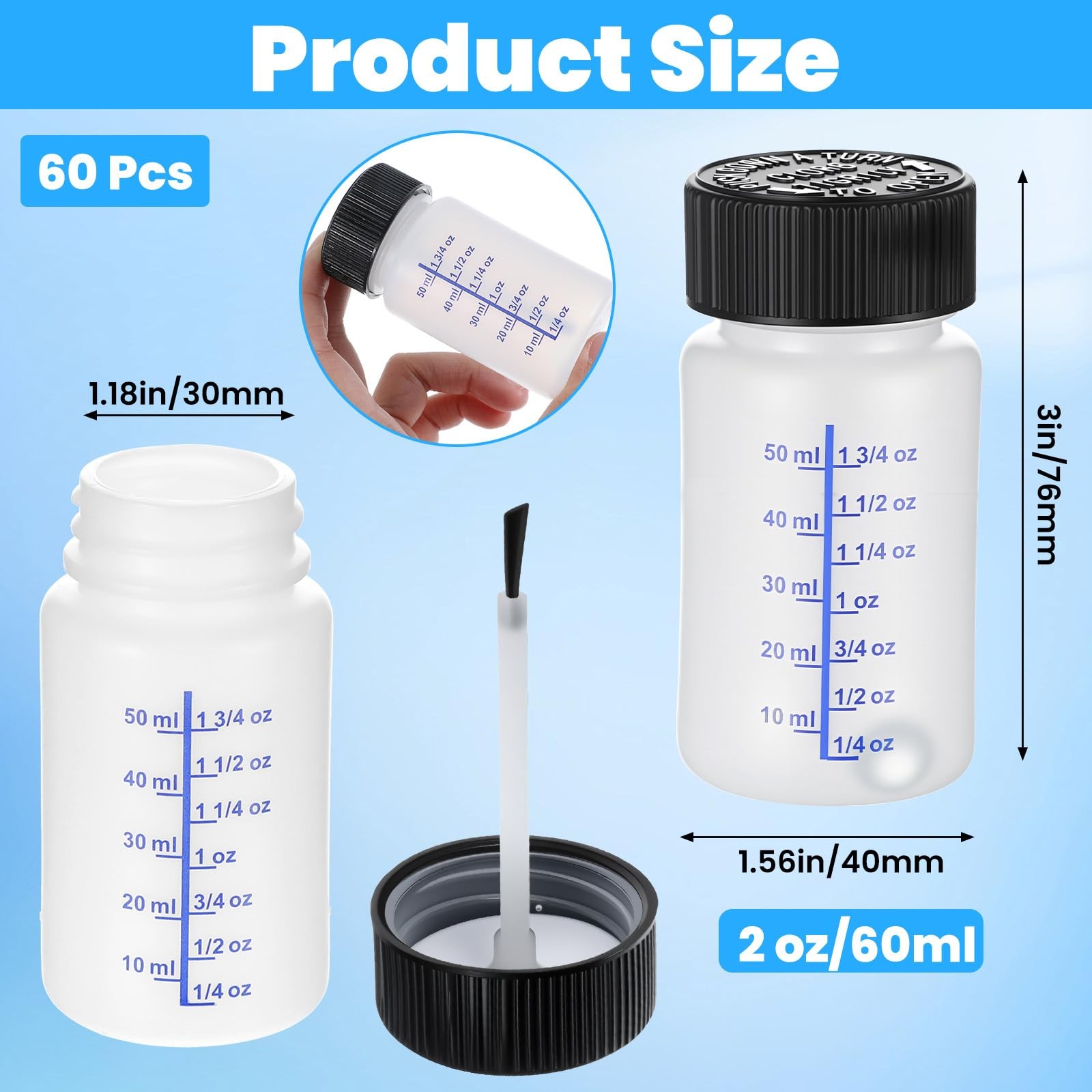 60 Pcs Touch Up Paint Bottles 2 oz Empty Containers with Brushes Balls