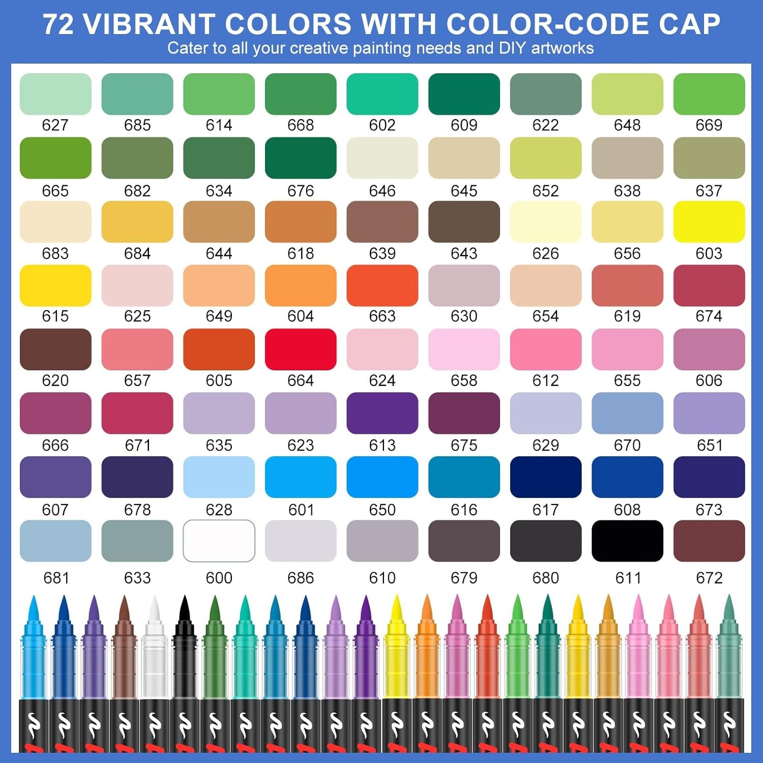 72 Colors Acrylic Paint Markers, Soft Brush Tip Pens and Markers, Acrylic Paint
