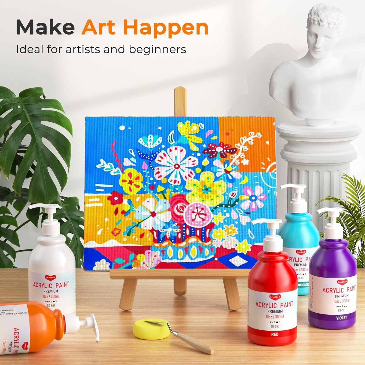 15 Colors Large Bulk Acrylic Paint Set (10 oz,300 ml) Art Painting Supplies for