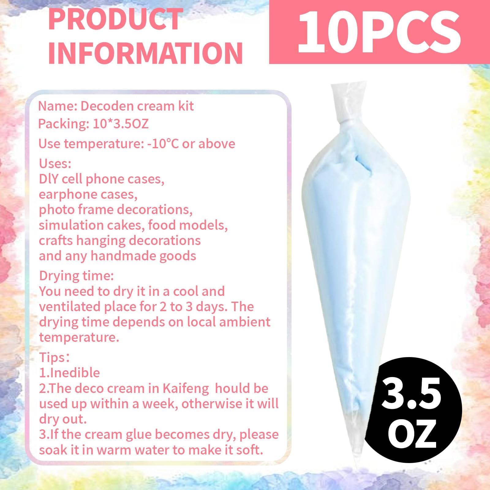 10 Colors 3.5 Oz Decoden Cream Kit, Fake Whipped Cream Glue Clay, Decoden Cas…