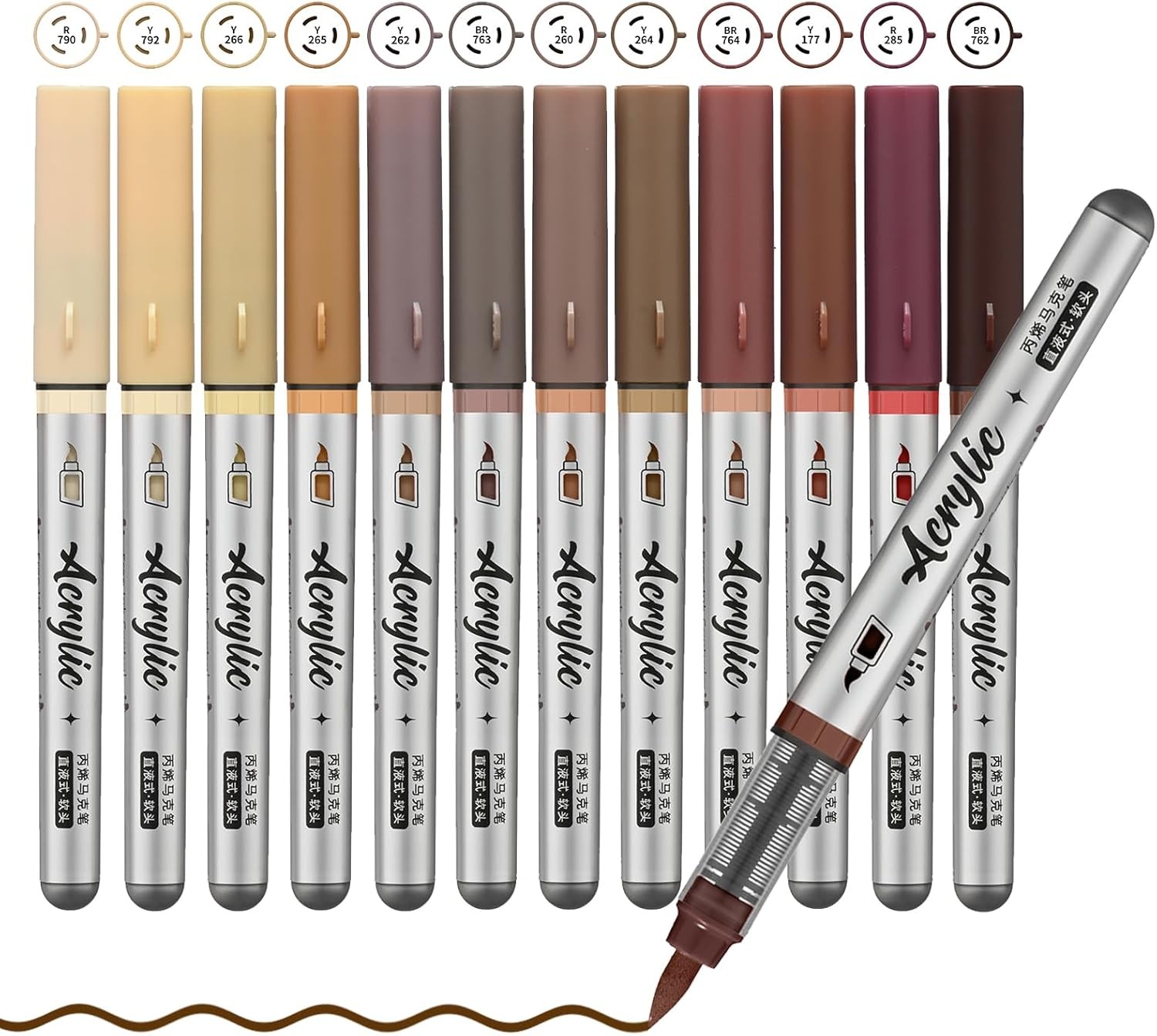 Brown Acrylic Paint Pens,12 Color Paint Pen Markers,Brush Tip Paint Pens for